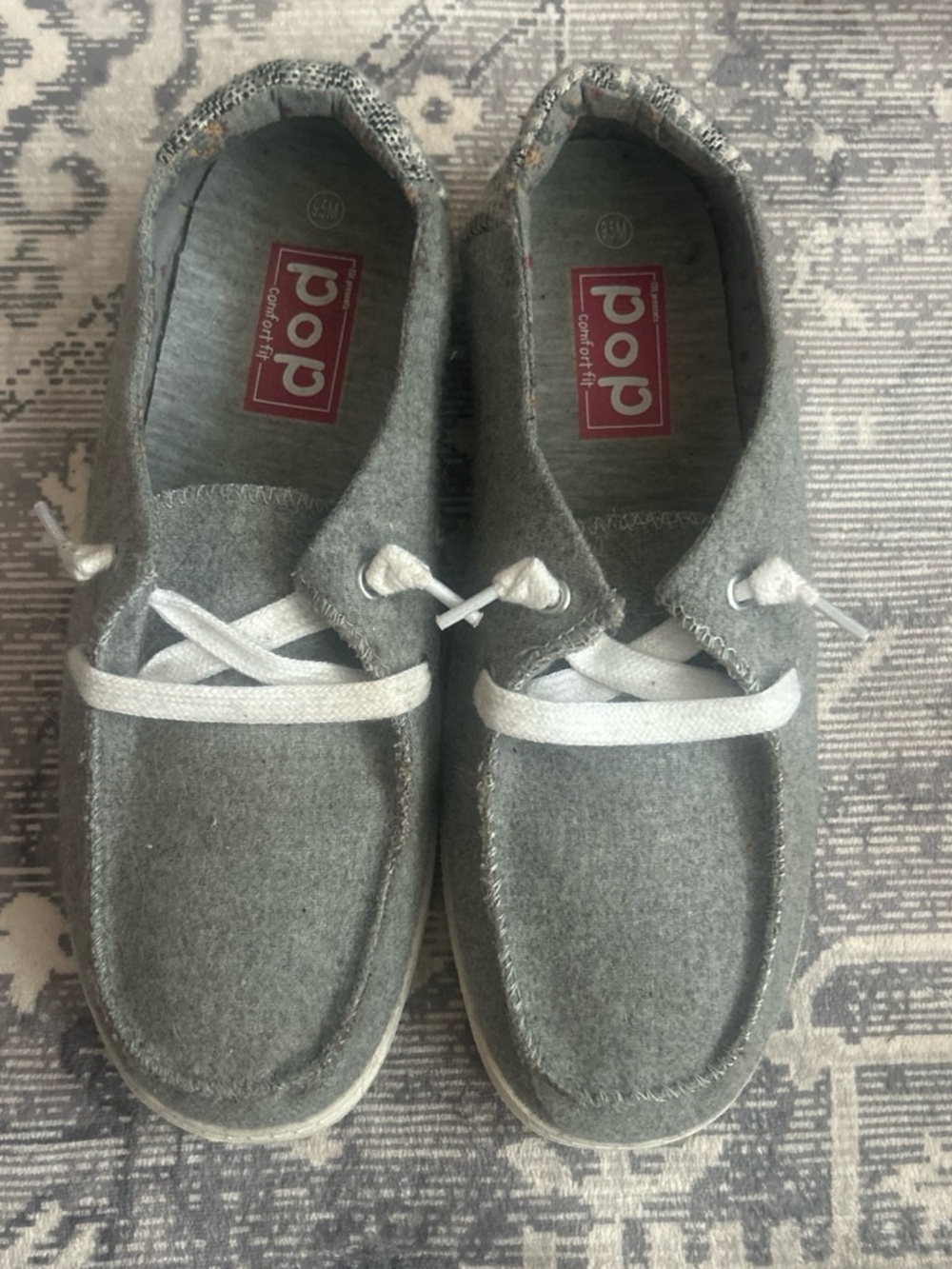 pop Kids Grey Felt Moccasin Slip-Ons with White Laces